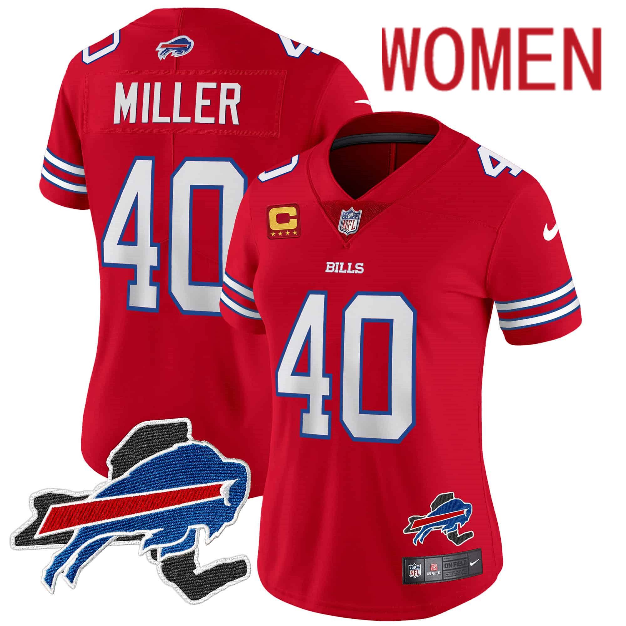 Women Buffalo Bills #40 Miller Red 2024 Nike Patch Vapor Limited NFL Jersey